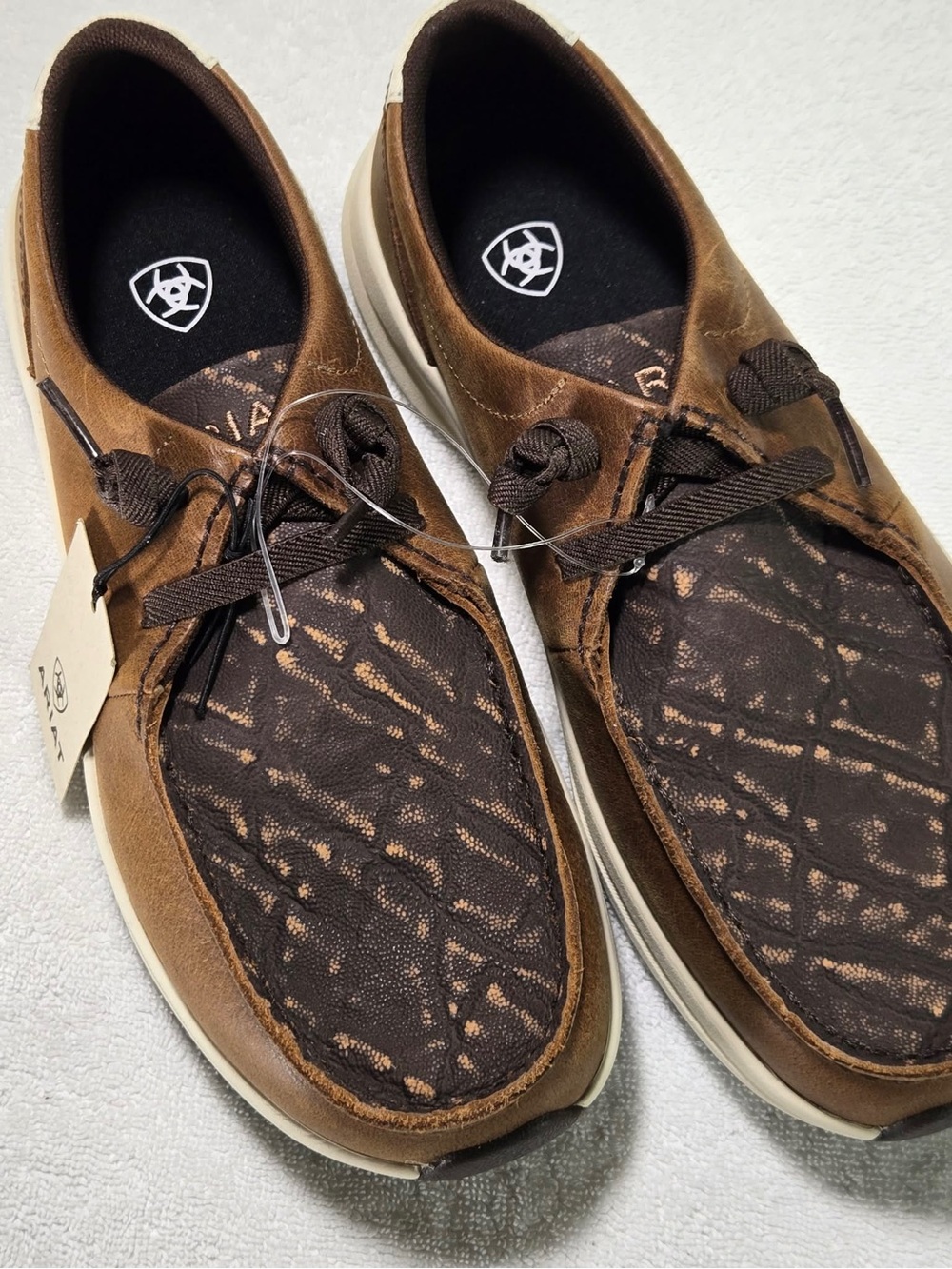 Ariat Men’s Brown and Dark Brown Patterned Moc Toe Boat Shoes